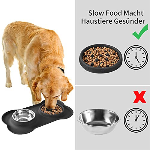 Miorkly Comedero Perro Gato Antivoracidad, Comedero Antihormigas Cuenco Perro Grande Pequeño, 3 en 1 Comederos para Perros Gatos Incluir Slow Food Platos para Perros e Alfombra para Comedero Perro