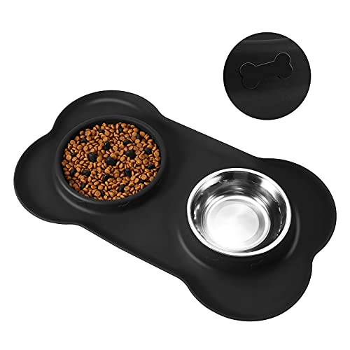 Miorkly Comedero Perro Gato Antivoracidad, Comedero Antihormigas Cuenco Perro Grande Pequeño, 3 en 1 Comederos para Perros Gatos Incluir Slow Food Platos para Perros e Alfombra para Comedero Perro