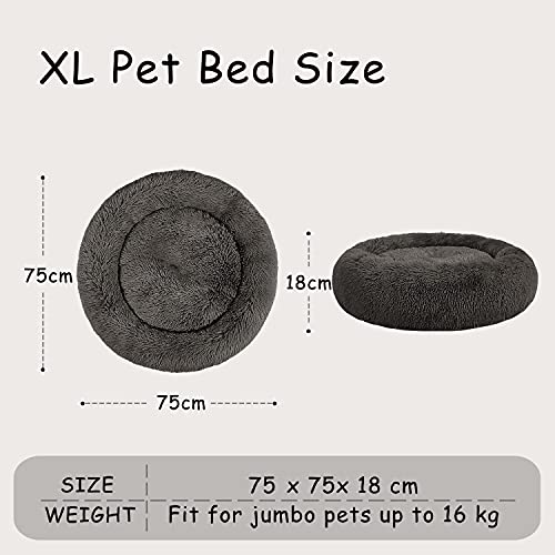 Mirkoo Cama para perro grande y tranquilizante, de piel sintética, cómoda cama redonda para perros pequeños y medianos con manta extraíble de hasta 12/16/25/45 kg