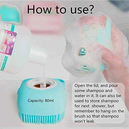 MISTHIS Cepillo de baño para perro, cepillo de masaje para mascotas, dispensador de champú de silicona suave, cerdas de goma para perros y gatos