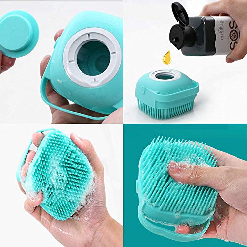 MISTHIS Cepillo de baño para perro, cepillo de masaje para mascotas, dispensador de champú de silicona suave, cerdas de goma para perros y gatos