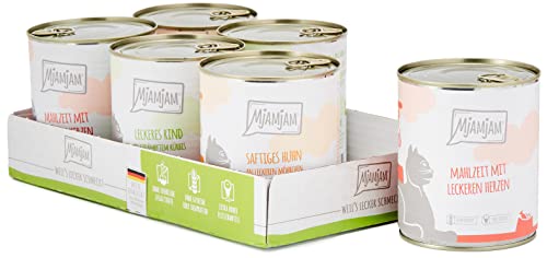 MjAMjAM - Pienso acuoso para Gatos - Mix Pack I 2* Pollo, 2* Ternera, 2* Corazones - Sin Cereales 6 x 800 g