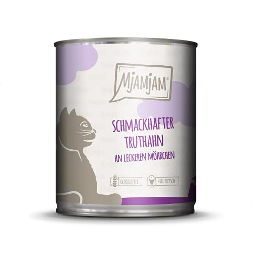 MjAMjAM - Pienso acuoso para Gatos - Sabroso Pavo sobre deliciosas Zanahorias - Sin Cereales - 6 x 800 g