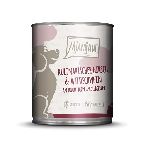 MjAMjAM Pienso acuoso para perros, Ciervo y jabalí gourmet con arándanos afrutados, Natural - 6 x 800 gr