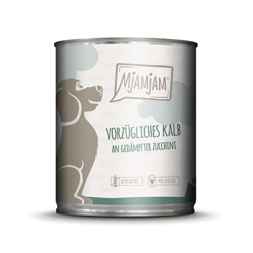 MjAMjAM - Pienso acuoso para Perros - Exquisita Ternera con calabacín al Vapor - Natural - 6 x 800 g