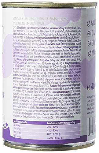 MjAMjAM - Pienso acuoso para Perros - Sabroso Pavo sobre deliciosas Zanahorias - Natural - 6 x 400 g