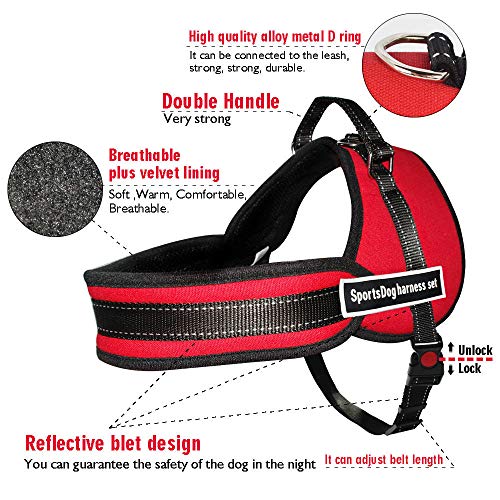 MMWW Deportes multipropósito Suave Interior Nylon Acolchado Perro Tirando Arnés de Entrenamiento Chaleco Ajustable Ajustable Husky Pitbull Boxer 5 Colores S M L-Rojo_L