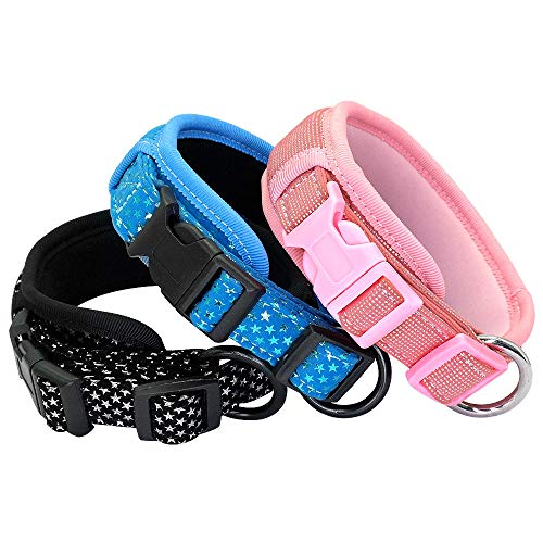 MMWW e Collares Gruesos Anchos para Mascotas Ajustable para Perros medianos Grandes Beagle Pug Rosa Negro Azul SML Petshop-Black_M