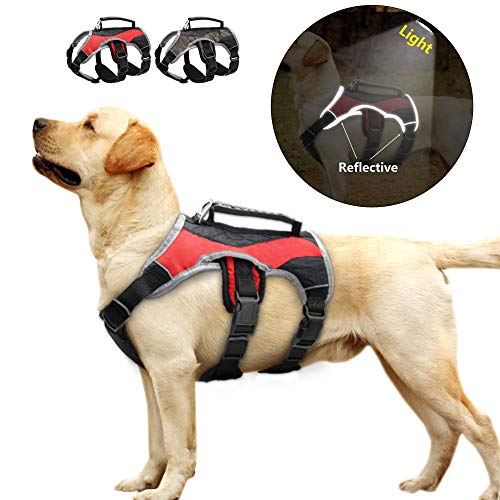 MMWW Nylon Reflectante Perro Grande K9 Arnés Malla Acolchada Chaleco de Entrenamiento para Perros Ajustable con asa de elevación para Labrador Golden Retriever-Rojo_L