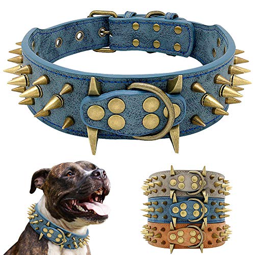 MMWW Pet ID tagCollar de Perro Fresco con Tachuelas de Cuero con Tachuelas Collares de Perro para Mascotas Pitbull Bulldog Collar Perro para Perros medianos Grandes Boxer Pastor alemán-marrón_SG