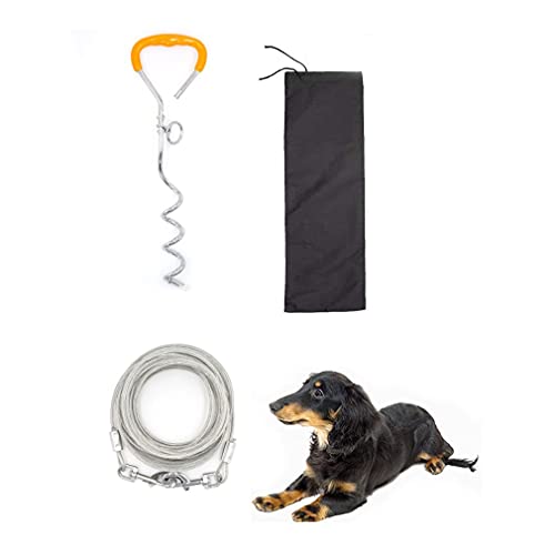 MNNE Ancla para Perros con Correa, Cable para Atar Perros con estaca de Tierra Espiral Correa para Perros para Patio Acampada al Aire Libre tamaño 10/16/32 pies con Bolsa Yellow-32FT/10M