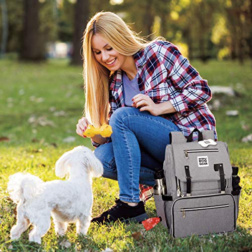 Mobile Dog Gear, Ultimate Week Away Mochila para perros pequeños, incluye 2 soportes de alimentos y 2 cuencos de silicona plegables, gris jaspeado