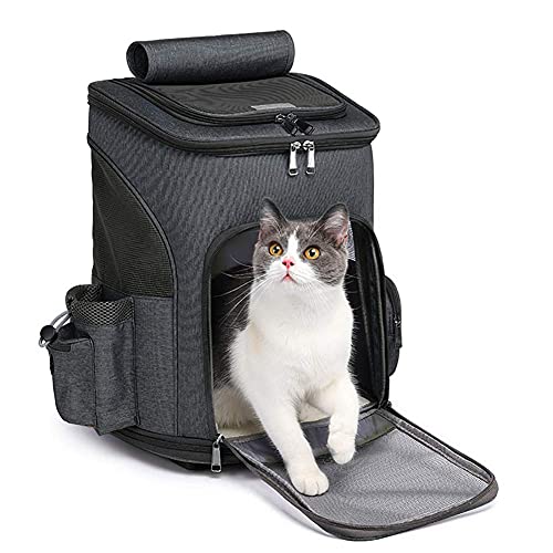 Mochila con ruedas para mascotas, carrito de viaje, asiento de coche, para perros, gatos, cachorros, mochila con cambio de rodillo, ventana de ventilación, bolsa de almacenamiento (negro)