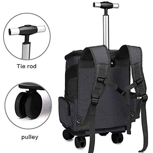 Mochila con ruedas para mascotas, carrito de viaje, asiento de coche, para perros, gatos, cachorros, mochila con cambio de rodillo, ventana de ventilación, bolsa de almacenamiento (negro)