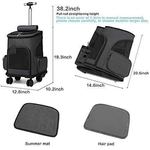 Mochila con ruedas para mascotas, carrito de viaje, asiento de coche, para perros, gatos, cachorros, mochila con cambio de rodillo, ventana de ventilación, bolsa de almacenamiento (negro)