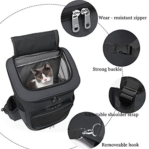 Mochila con ruedas para mascotas, carrito de viaje, asiento de coche, para perros, gatos, cachorros, mochila con cambio de rodillo, ventana de ventilación, bolsa de almacenamiento (negro)