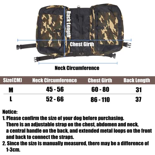 Mochila para Perro Bolsa de Sillín para Perro Entrenamiento, Mochila Arnés Chaleco Bolsa Sillón para Perro Excursionismo Senderismo Camping Bolsa de Hombro Ajustable para Perros al Aire Libre (L)