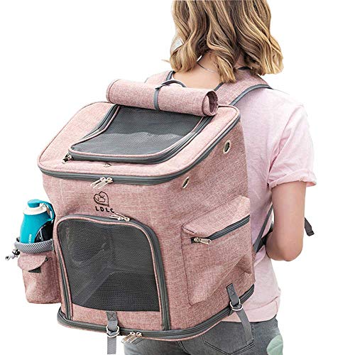 Mochila Plegable para Mascotas, Gato Cachorro Mochila Múltiples Funciones Bolsillo Mochila Mascotas,Transpirable Packsack Mascotas, Jaula Animal Doméstico Animal Doméstico con La Botella,Beige