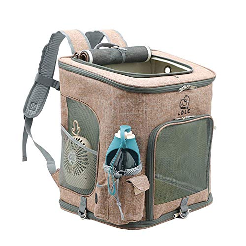 Mochila Plegable para Mascotas, Gato Cachorro Mochila Múltiples Funciones Bolsillo Mochila Mascotas,Transpirable Packsack Mascotas, Jaula Animal Doméstico Animal Doméstico con La Botella,Beige