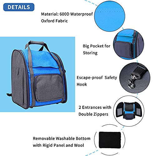 Mochila Plegable Transportin para Perro Gato Cachurro Gatito Mascota Pequeña, Transportín Portador Bolsa de Transporte Respirable Impermeable Peso de hasta 8 kg para Viaje Avión (Gris + Azul)