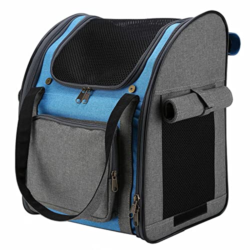 Mochila Plegable Transportin para Perro Gato Cachurro Gatito Mascota Pequeña, Transportín Portador Bolsa de Transporte Respirable Impermeable Peso de hasta 8 kg para Viaje Avión (Gris + Azul)