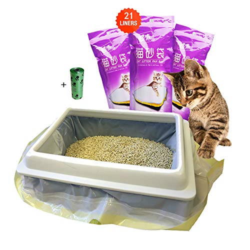 Moliwen Forro para Bandeja de Arena para Gatos con Bolsa con Cordón 3 Paquetes (21 Bolsas), 91.5 × 45.7 cm,Adecuado para Botes de Basura Medianos y Grandes, Obtenga 1 Rollo Adicional Bolsa de Basura