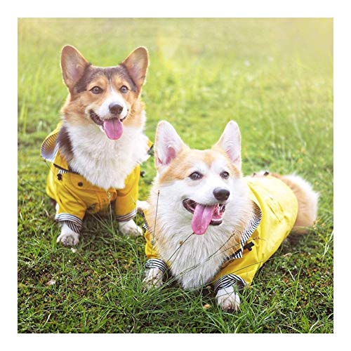 MOLUO Chubasquero para perros grandes, con capucha, abrigo para mascota, ropa de bulldog y carlino retro, impermeable (color: amarillo, talla: XXXL)