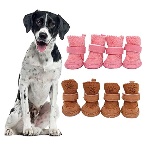 MOLUO Zapatos para perros 4pcs / set gruesos zapatos Perro de la nieve for mascotas Chihuahua Animal El calentamiento de algodón zapatillas de deporte de invierno de la felpa del perrito gatos calient