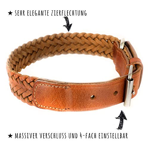 Monkimau Collar para perros de cuero auténtico trenzado ajustable (55 - (30 mm))