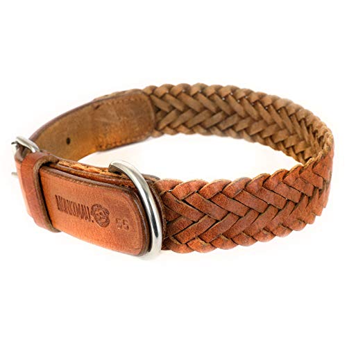 Monkimau Collar para perros de cuero auténtico trenzado ajustable (55 - (30 mm))