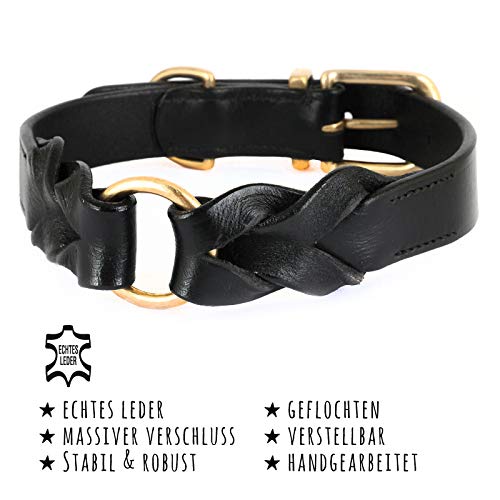 Monkimau Collar para perros de cuero auténtico trenzado ajustable M 38-43 cm