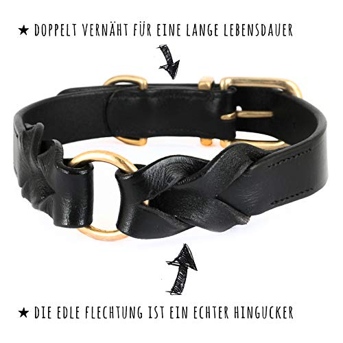 Monkimau Collar para perros de cuero auténtico trenzado ajustable M 38-43 cm