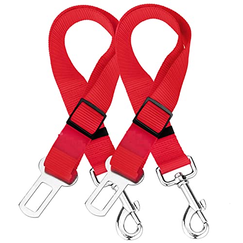 mopalwin Cinturón de Seguridad para Perros, 2 Piezas Perros Correa Seguridad, Universal Ajustable Nylon Cinturon Perro Coche, Duradero Cinturón de Seguridad de Coche para Perros Gato Mascotas - Rojo