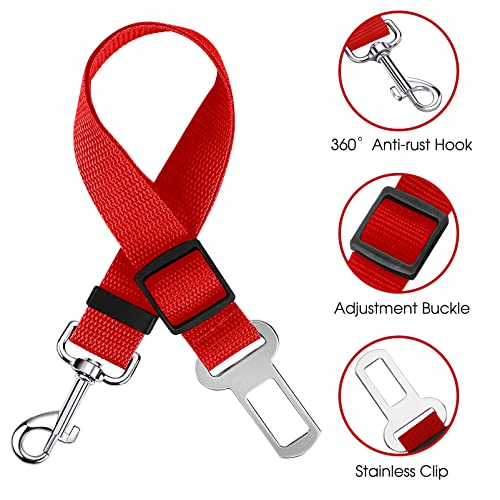 mopalwin Cinturón de Seguridad para Perros, 2 Piezas Perros Correa Seguridad, Universal Ajustable Nylon Cinturon Perro Coche, Duradero Cinturón de Seguridad de Coche para Perros Gato Mascotas - Rojo