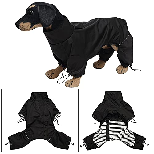 MOREZI Chubasquero para Perro de Cuatro Patas, Impermeable y Cortavientos, Alta transpirabilidad, diseño de Cremallera Trasera, con Rayas Reflectantes y cordón Ajustable-Negro-S