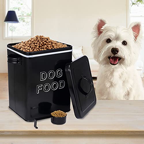 Morezi Contenedor de Comida para Mascotas, Caja de Comida para Perros, con Tapa y Cuchara, Adecuado para almacenar Alimentos Secos y bocadillos para Mascotas-Perro-Negro