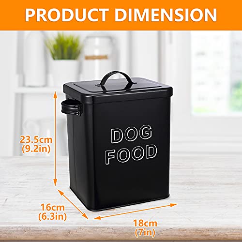 Morezi Contenedor de Comida para Mascotas, Caja de Comida para Perros, con Tapa y Cuchara, Adecuado para almacenar Alimentos Secos y bocadillos para Mascotas-Perro-Negro