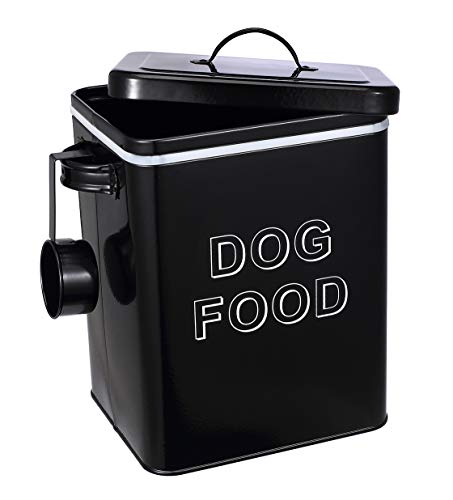 Morezi Contenedor de Comida para Mascotas, Caja de Comida para Perros, con Tapa y Cuchara, Adecuado para almacenar Alimentos Secos y bocadillos para Mascotas-Perro-Negro