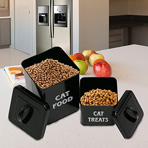 MOREZI Juego de recipientes para bocadillos y comida para mascotas con tapa y cuchara, tarro de almacenamiento de comida para gatos-Negro