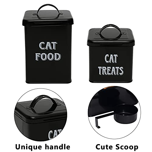 MOREZI Juego de recipientes para bocadillos y comida para mascotas con tapa y cuchara, tarro de almacenamiento de comida para gatos-Negro