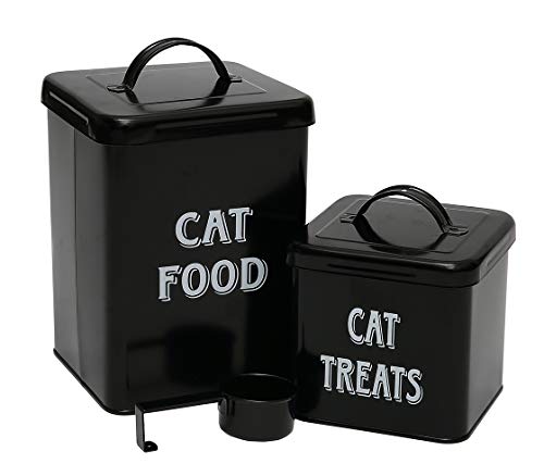 MOREZI Juego de recipientes para bocadillos y comida para mascotas con tapa y cuchara, tarro de almacenamiento de comida para gatos-Negro