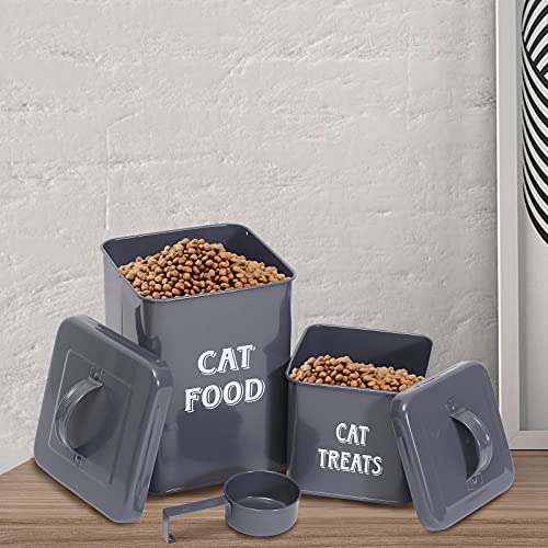 MOREZI Juego de recipientes para comida y aperitivos para mascotas, con tapa y cuchara, tarro de almacenamiento de comida para gatos-Gris