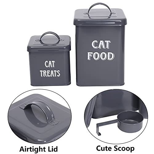 MOREZI Juego de recipientes para comida y aperitivos para mascotas, con tapa y cuchara, tarro de almacenamiento de comida para gatos-Gris