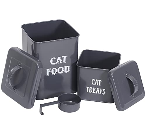 MOREZI Juego de recipientes para comida y aperitivos para mascotas, con tapa y cuchara, tarro de almacenamiento de comida para gatos-Gris