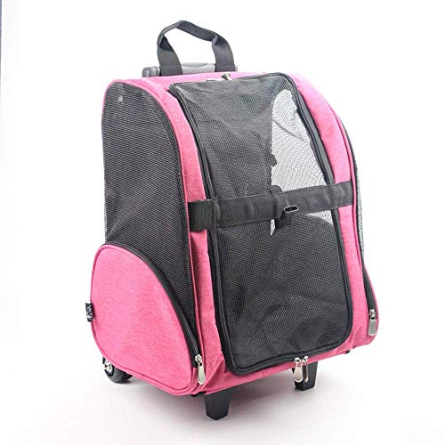 MUBAY Mochila con Ruedas for Mascotas, Bolsa de Viaje, Asiento for el automóvil for Gatos/Perros, ventilación de Malla, Correa incluida, asa telescópica, Multicolor (Color : Pink, Size : L)