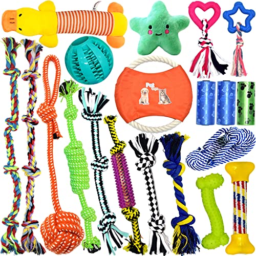 MULEVIP Juguetes para Perros 20pc Grupo de Juguetes para Perros Durable Masticable Cuerda Herramientas de Entrenamiento para Cachorros Pequeños Medianos Grandes Perros