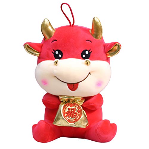 Muñeca De Dibujos Animados, Vaca De Dibujos Animados con Bolsa De Dinero Muñeca De Peluche Mascota Regalo De Cumpleaños Juguete Adorno para El Hogar Rojo 25 cm