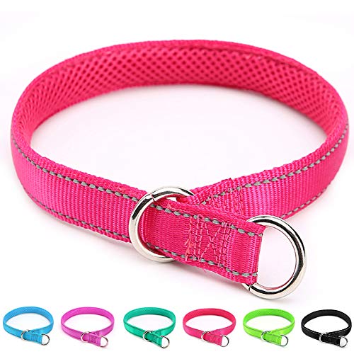 Mycicy Collar de estrangulamiento Reflectante para Perros, Collar de Entrenamiento de Nailon Suave para Perros (1" W x 22" L, Rosa Rojo)