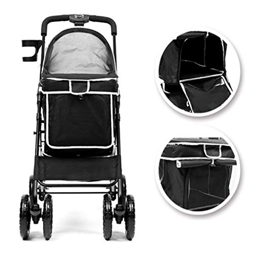 MZP Silla de Paseo de 13 kg para Perros y Gatos, Silla de Ruedas de Cuatro Ruedas fácilmente Plegable para Cachorros, Gatitos, Coches de Mascotas, con Cesta y portavasos, Cochecito de Perro