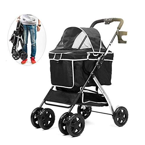 MZP Silla de Paseo de 13 kg para Perros y Gatos, Silla de Ruedas de Cuatro Ruedas fácilmente Plegable para Cachorros, Gatitos, Coches de Mascotas, con Cesta y portavasos, Cochecito de Perro